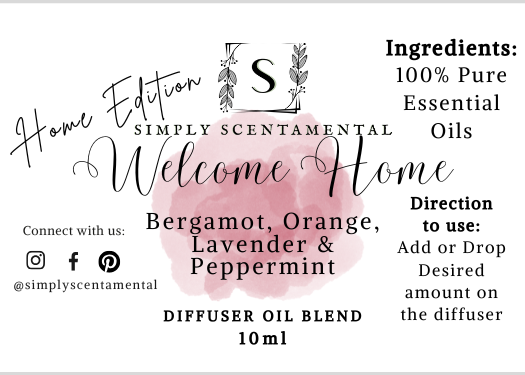 Welcome Home Aromatherapy Diffuser Blend With Geranium, Lavender, Peppermint & Citrus, 10ml - Simply Scentamental LLC