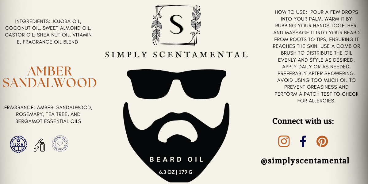 Beard Oil for Healthy Skin | 100% Natural | Amber Sandalwood - Simply Scentamental LLC