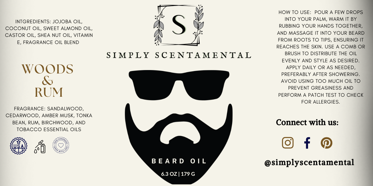 Beard Oil for Healthy Skin | 100% Natural | Woods & Rum - Simply Scentamental LLC