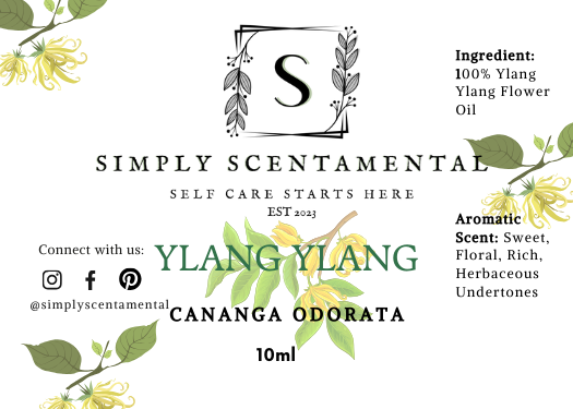Pure Ylang Ylang Essential Oil 10ml - Calming Floral Aroma for Emotional Balance and Skin Care - Simply Scentamental LLC