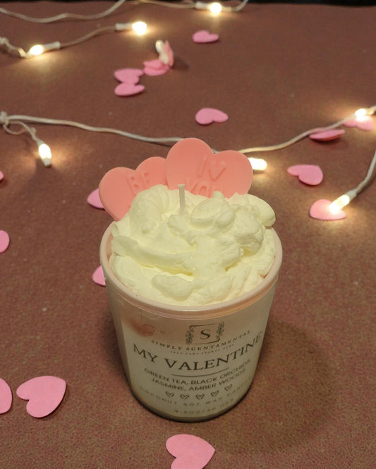 My Valentine Cocnut Soy Candle with Heart Embeds and Frosting