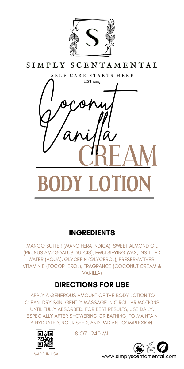 Coconut Vanilla Cream Lotion - Deep Hydration with Mango Butter - Simply Scentamental LLC