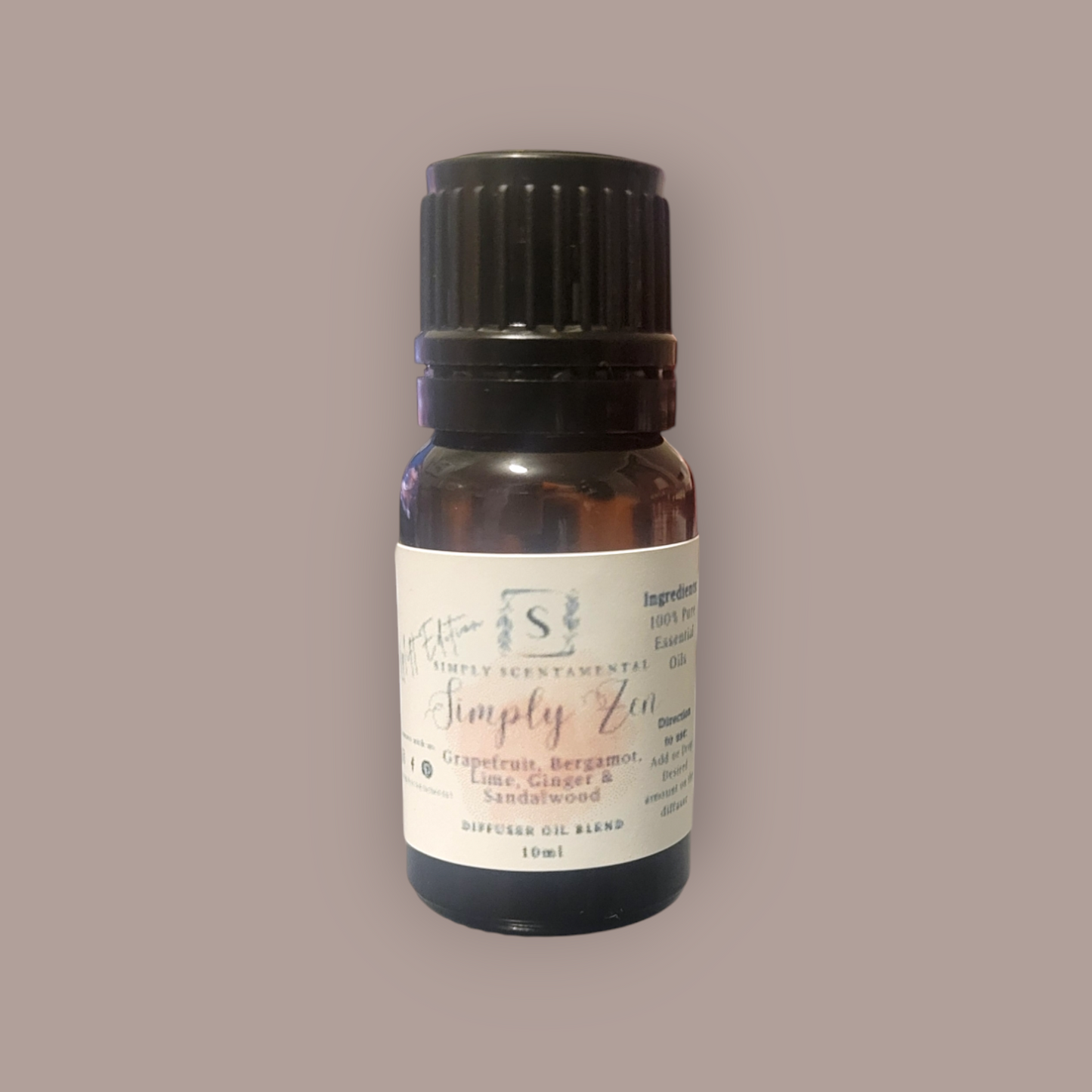 Simply Zen Aromatherapy Diffuser Blend - 10ml with Grapefruit, Bergamot, Lime, Ginger, Sandalwood - Simply Scentamental LLC