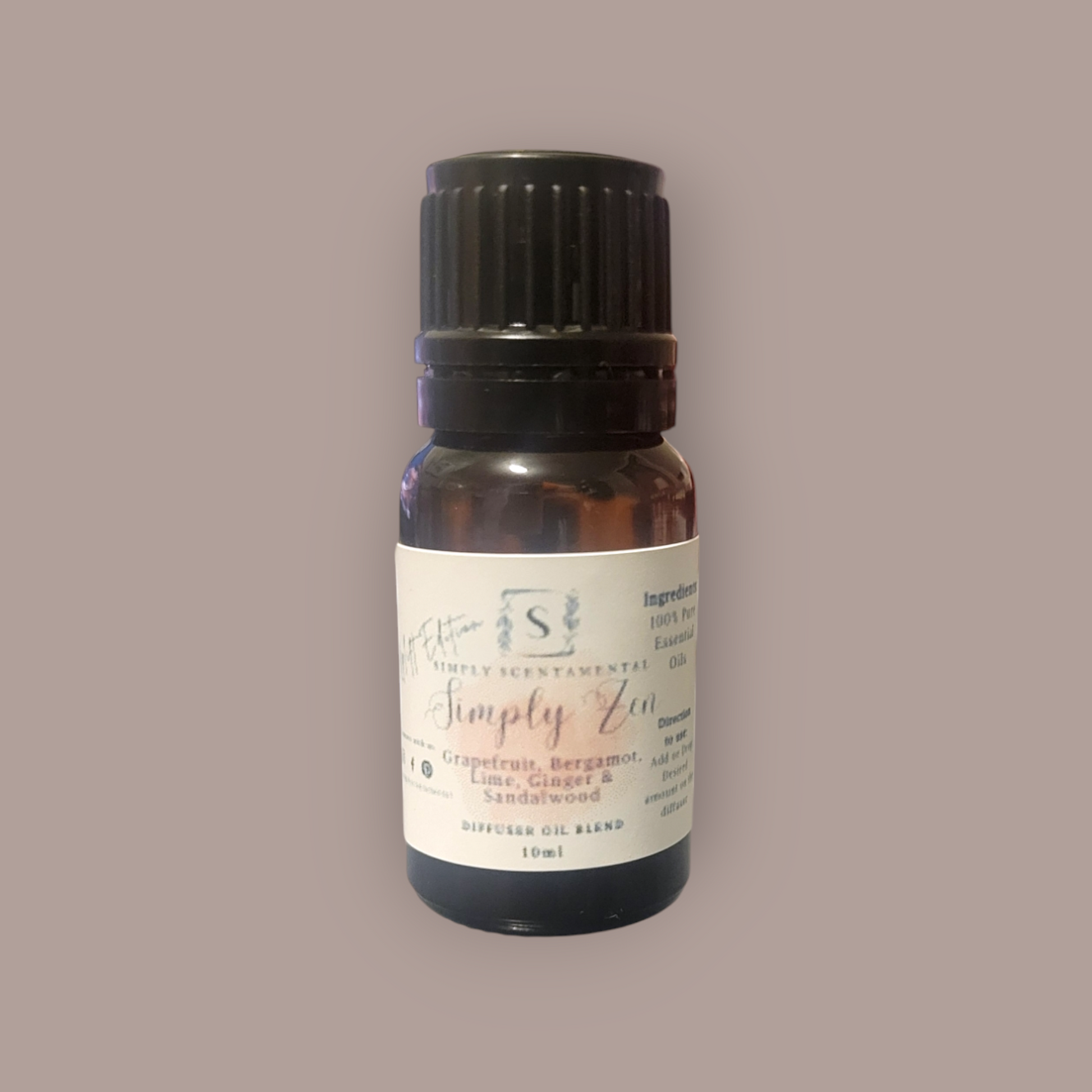 Simply Zen Aromatherapy Diffuser Blend - 10ml with Grapefruit, Bergamot, Lime, Ginger, Sandalwood - Simply Scentamental LLC