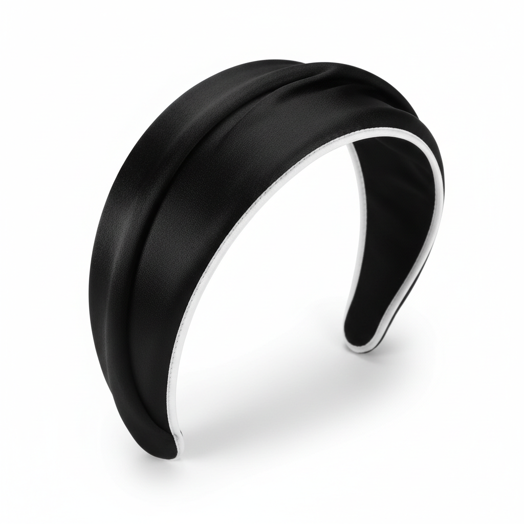 Black Satin Headband with White Rim