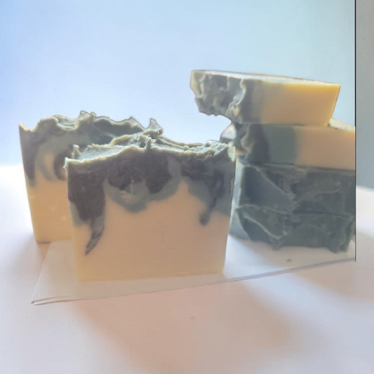 Summer Woods soap bar - dark earthy swirl design on light background
