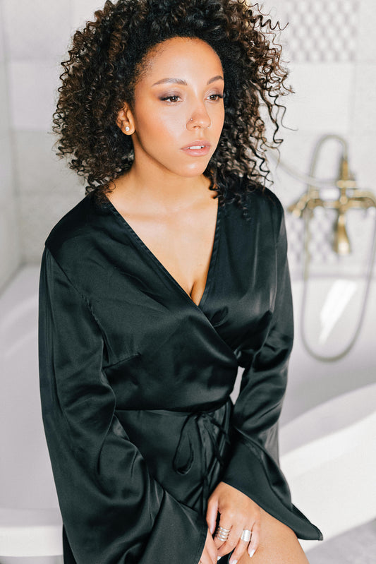 Black Satin Robe - Luxury Spa Robe