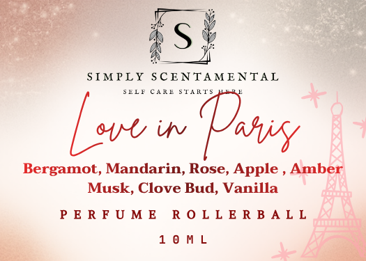 Simply Scentamental Love in Paris perfume rollerball 10ml with floral and amber scent notes