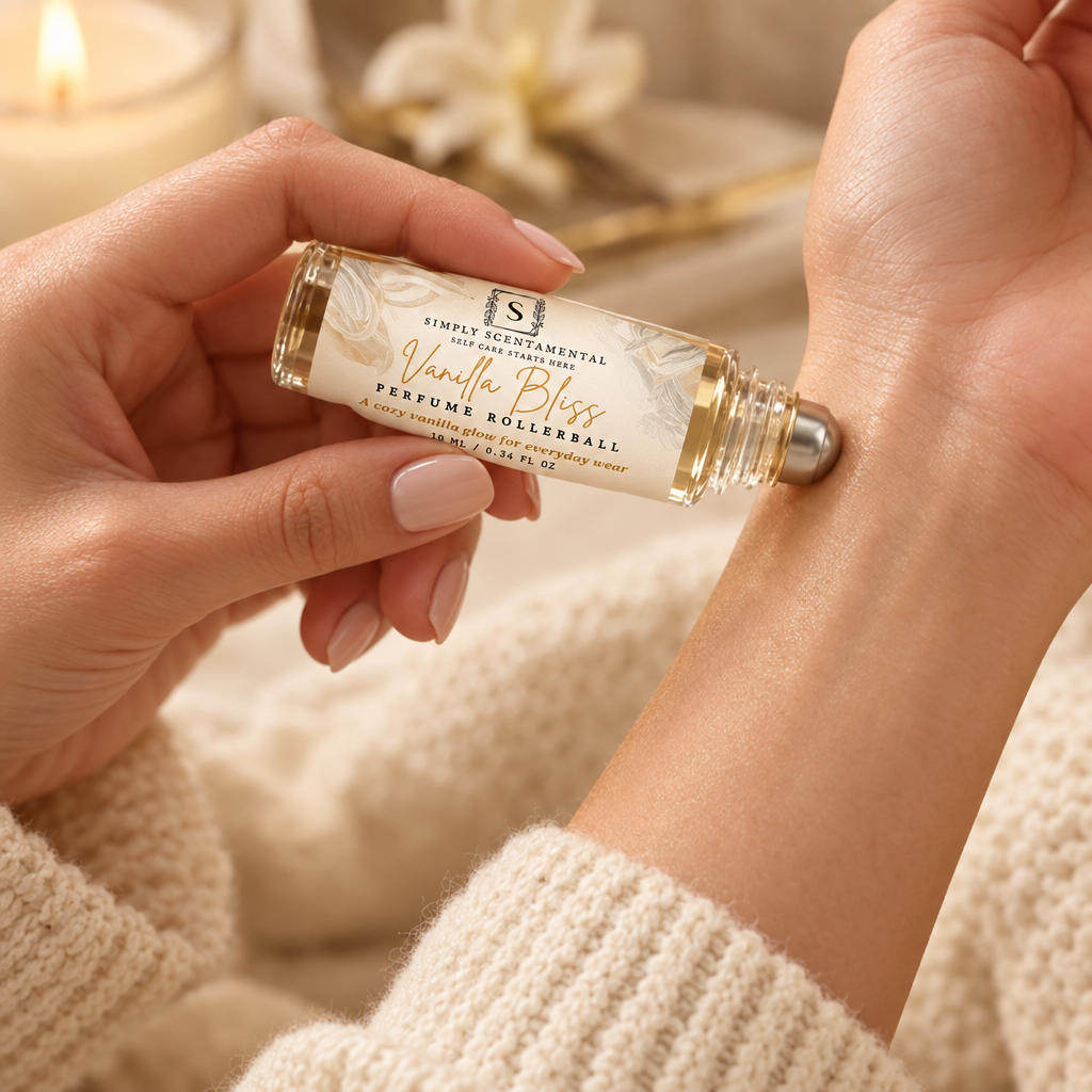 Vanilla Bliss rollerball being used on a wrist